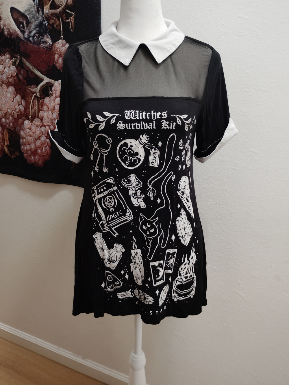 Killstar Witches Survival Kit Graphic Mesh Collar Top - Black